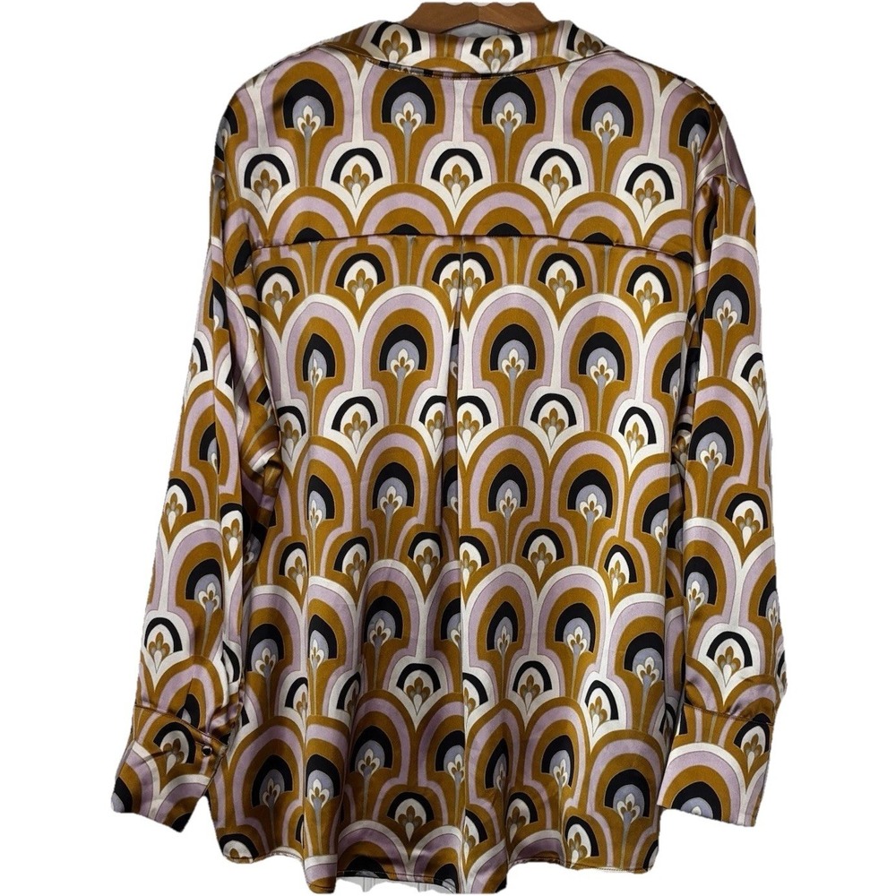 House of Harlow 1960 Blouse Top XL Art Deco Button Up Pink Gold Satin Retro READ - Picture 2 of 16